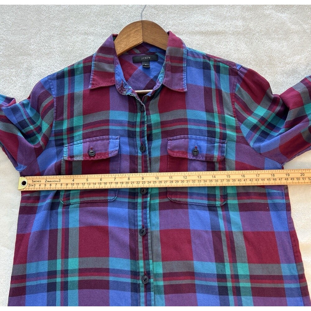 J Crew Shirt Size 6 Button-Up Tartan Plaid Blue Green Academia Utility Preppy - Picture 9 of 13